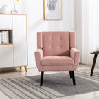 Fauteuil d'appoint capitonné moderne en velours rose de 75 cm avec pieds en bois