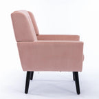 Fauteuil d'appoint capitonné moderne en velours rose de 75 cm avec pieds en bois