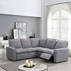 Canapé d'angle en lin avec 2 fauteuils inclinables électriques et port USB pour salon