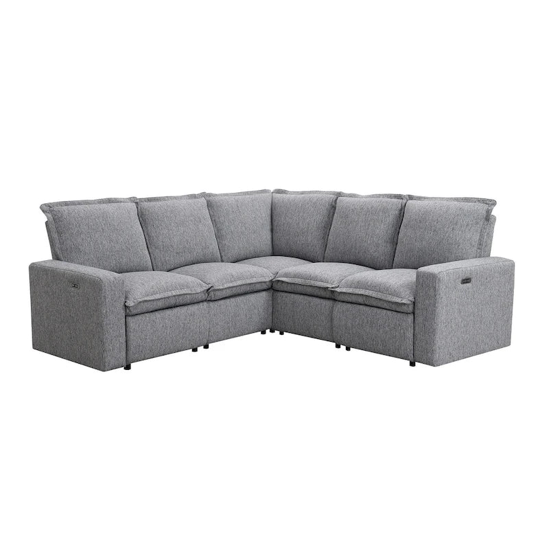 Canapé d'angle en lin avec 2 fauteuils inclinables électriques et port USB pour salon