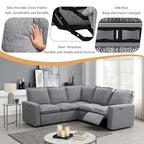 Canapé d'angle en lin avec 2 fauteuils inclinables électriques et port USB pour salon