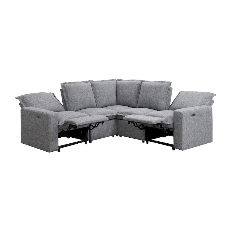 Canapé d'angle en lin avec 2 fauteuils inclinables électriques et port USB pour salon