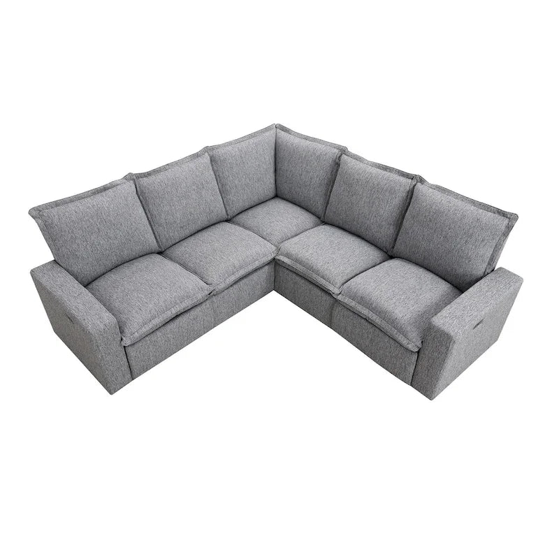 Canapé d'angle en lin avec 2 fauteuils inclinables électriques et port USB pour salon