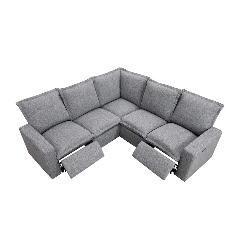 Canapé d'angle en lin avec 2 fauteuils inclinables électriques et port USB pour salon