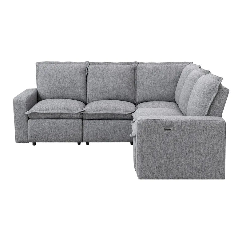 Canapé d'angle en lin avec 2 fauteuils inclinables électriques et port USB pour salon