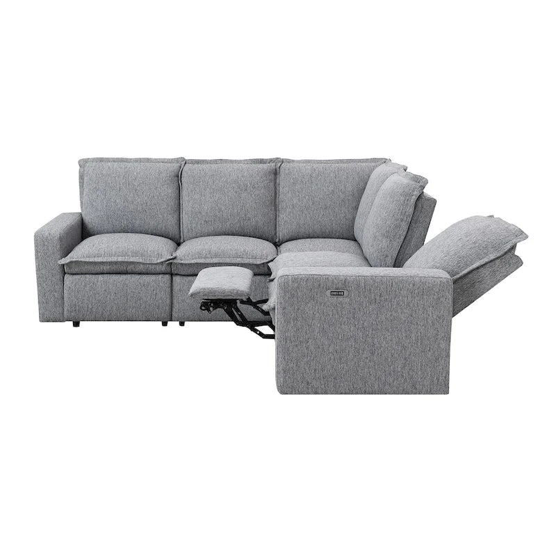 Canapé d'angle en lin avec 2 fauteuils inclinables électriques et port USB pour salon