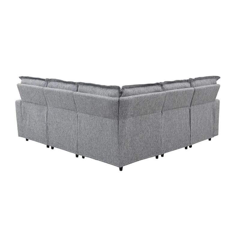 Canapé d'angle en lin avec 2 fauteuils inclinables électriques et port USB pour salon