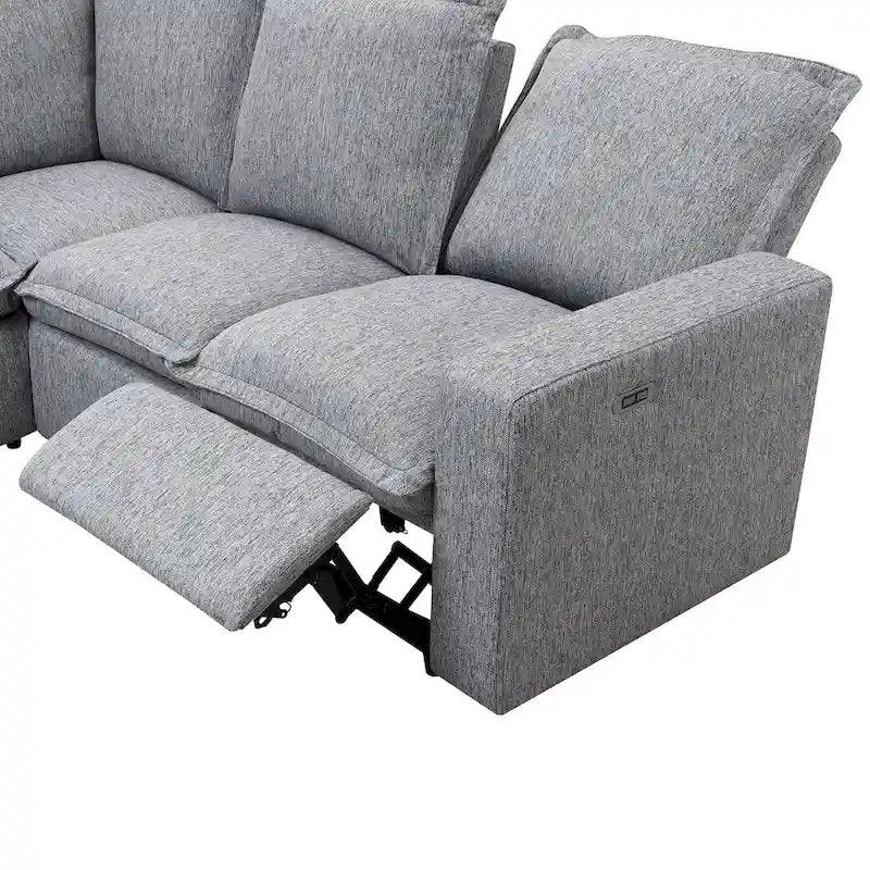 Canapé d'angle en lin avec 2 fauteuils inclinables électriques et port USB pour salon