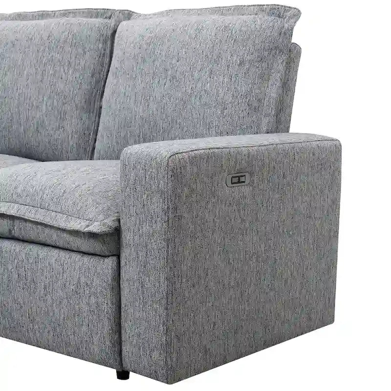 Canapé d'angle en lin avec 2 fauteuils inclinables électriques et port USB pour salon