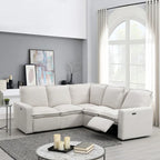 Canapé d'angle en lin avec 2 fauteuils inclinables électriques et port USB pour salon