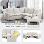 Canapé d'angle en lin avec 2 fauteuils inclinables électriques et port USB pour salon