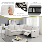 Canapé d'angle en lin avec 2 fauteuils inclinables électriques et port USB pour salon