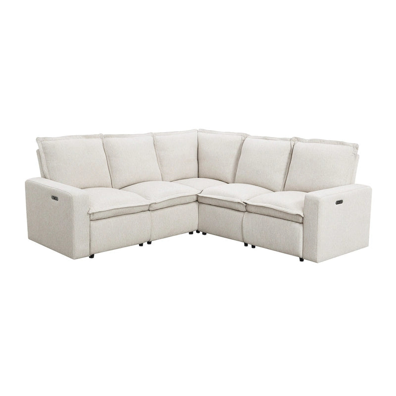 Canapé d'angle en lin avec 2 fauteuils inclinables électriques et port USB pour salon