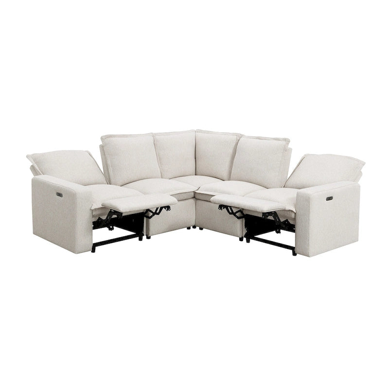 Canapé d'angle en lin avec 2 fauteuils inclinables électriques et port USB pour salon