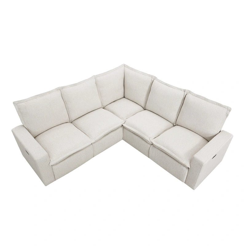 Canapé d'angle en lin avec 2 fauteuils inclinables électriques et port USB pour salon