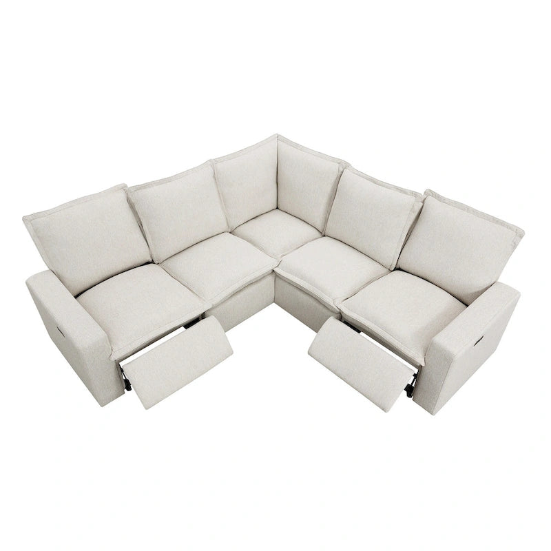 Canapé d'angle en lin avec 2 fauteuils inclinables électriques et port USB pour salon