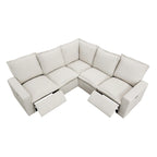 Canapé d'angle en lin avec 2 fauteuils inclinables électriques et port USB pour salon