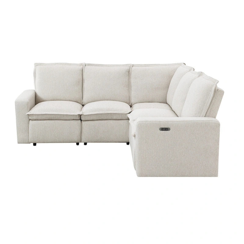 Canapé d'angle en lin avec 2 fauteuils inclinables électriques et port USB pour salon