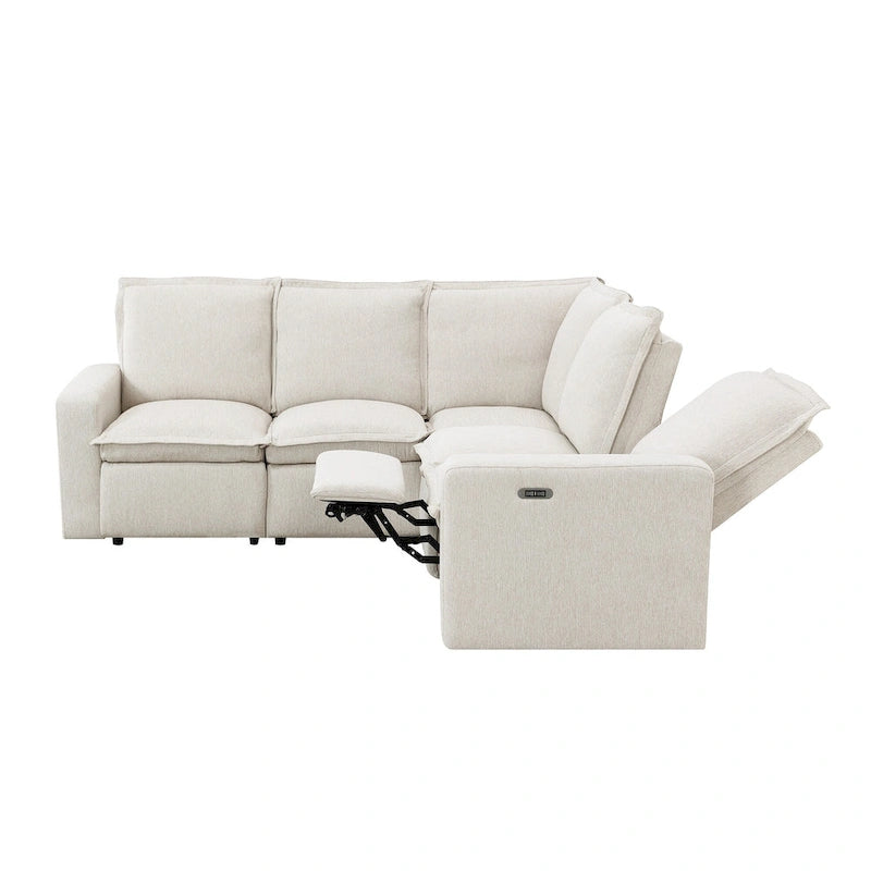 Canapé d'angle en lin avec 2 fauteuils inclinables électriques et port USB pour salon