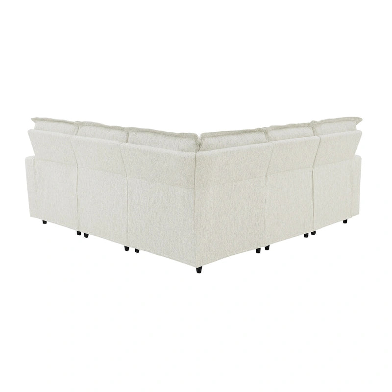 Canapé d'angle en lin avec 2 fauteuils inclinables électriques et port USB pour salon