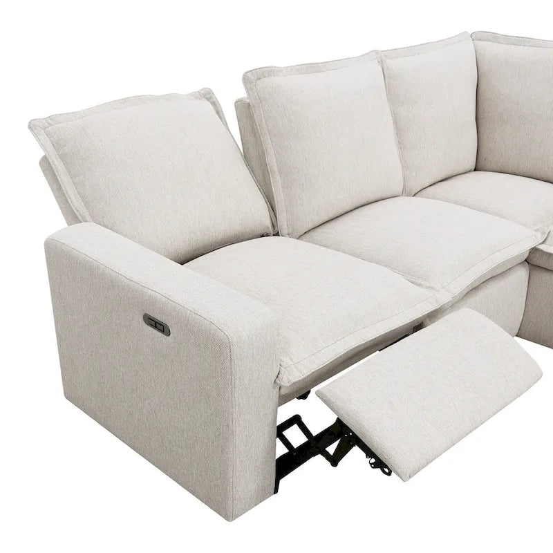 Canapé d'angle en lin avec 2 fauteuils inclinables électriques et port USB pour salon