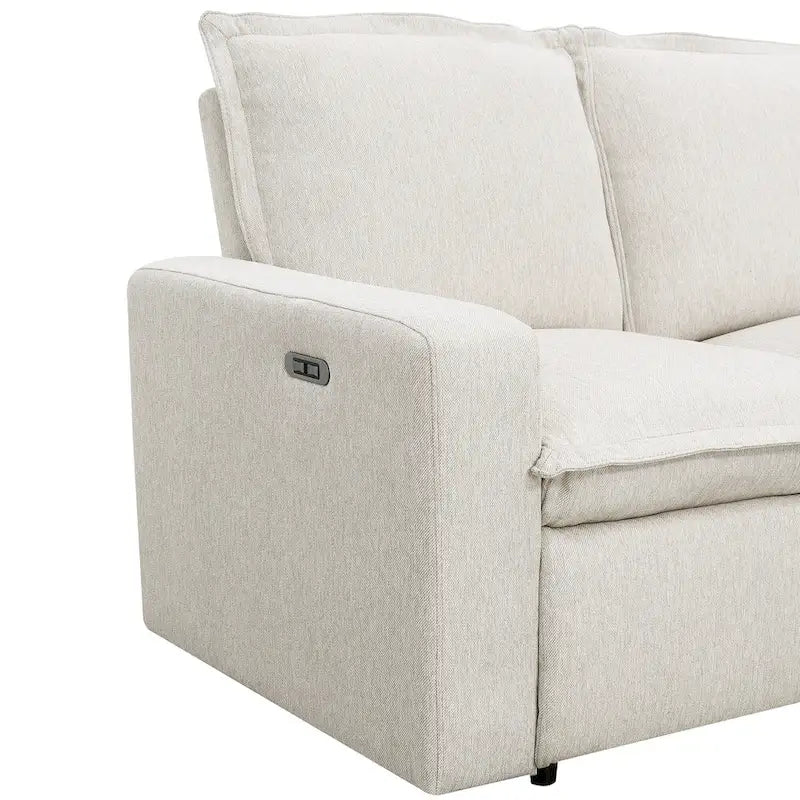 Canapé d'angle en lin avec 2 fauteuils inclinables électriques et port USB pour salon