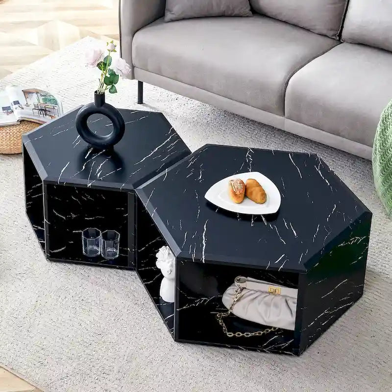 Tables basses hexagonales avec motifs minimalistes