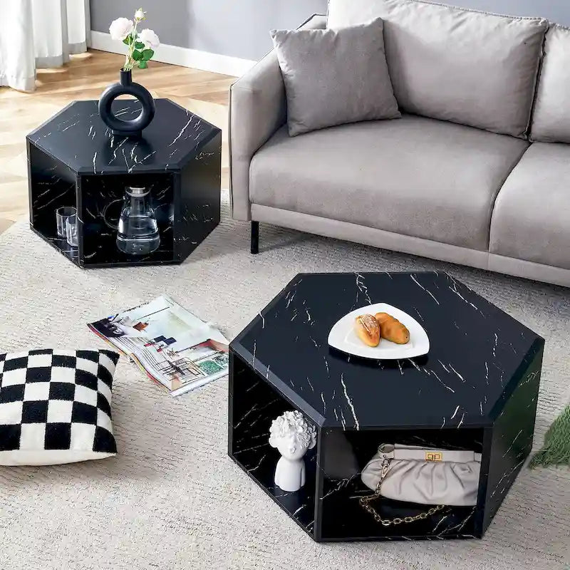 Tables basses hexagonales avec motifs minimalistes