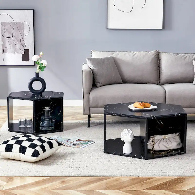 Tables basses hexagonales avec motifs minimalistes