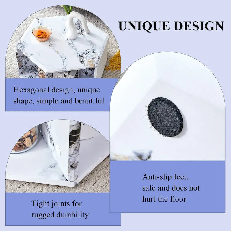 Tables basses hexagonales avec motifs minimalistes