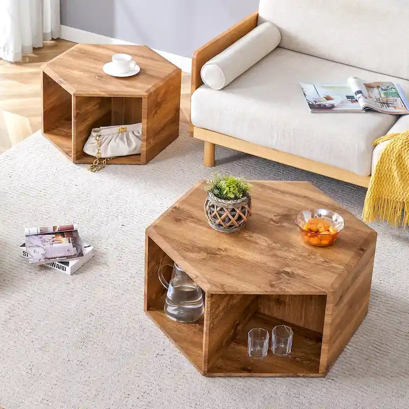 Tables basses hexagonales avec motifs minimalistes