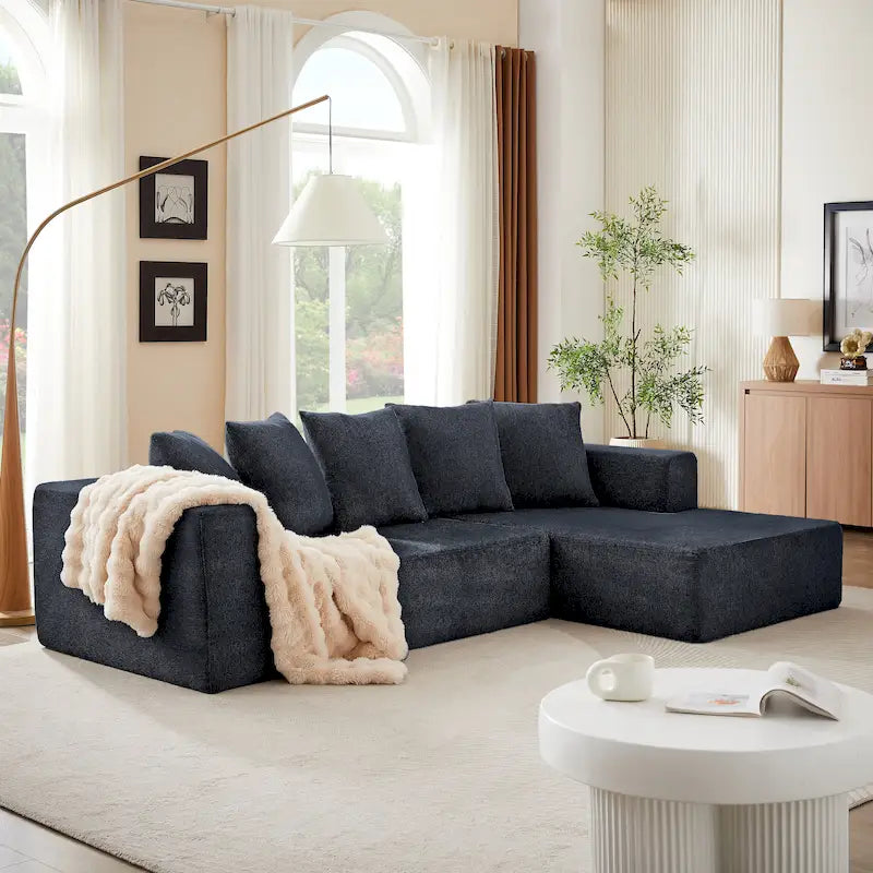 Canapé d'angle modulable 2 places en chenille nuage bleu 105.2, combinaison libre