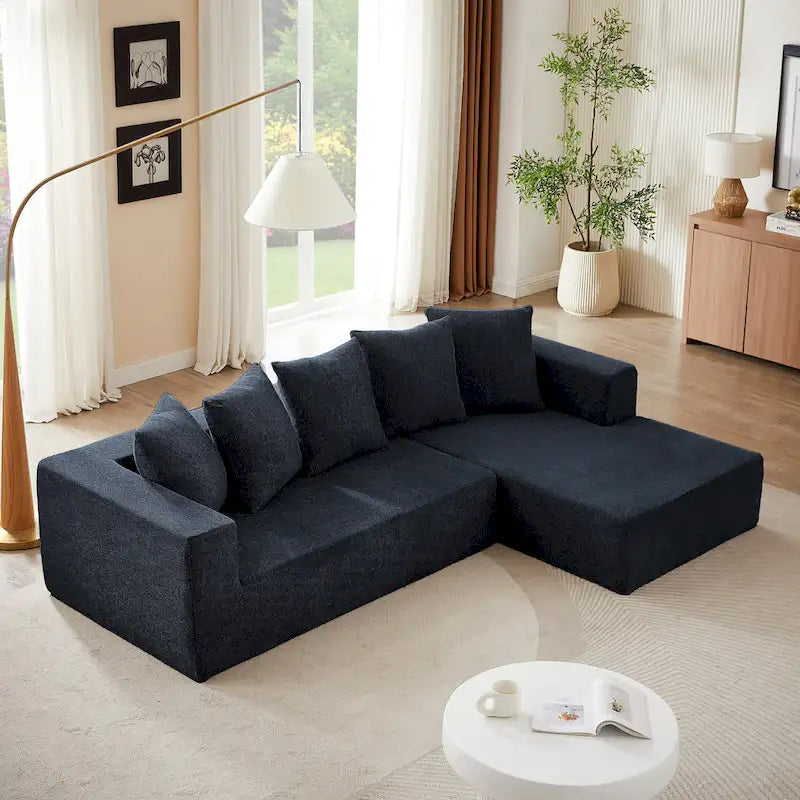 Canapé d'angle modulable 2 places en chenille nuage bleu 105.2, combinaison libre