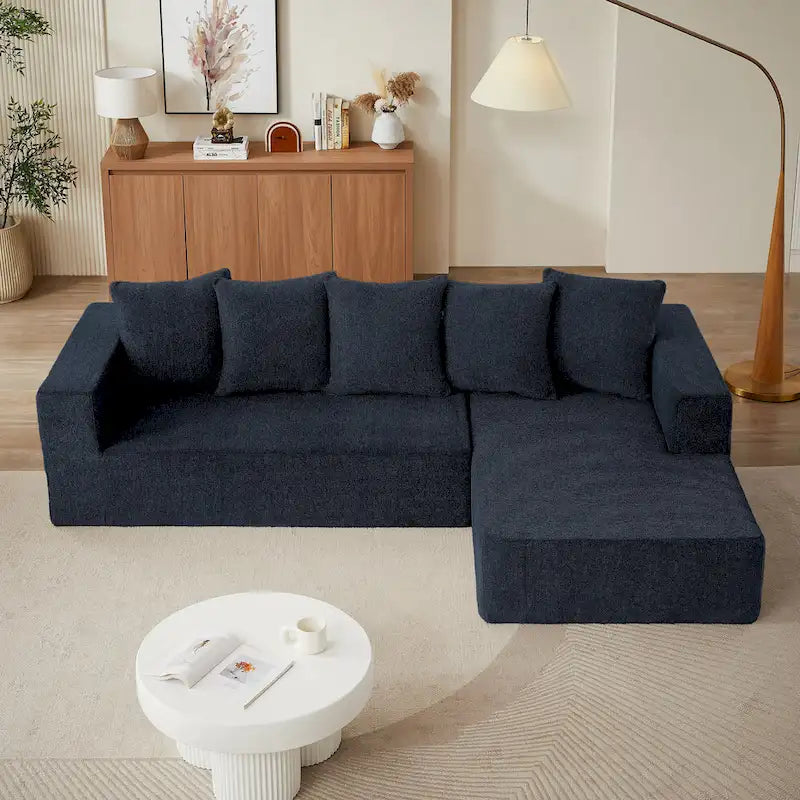 Canapé d'angle modulable 2 places en chenille nuage bleu 105.2, combinaison libre