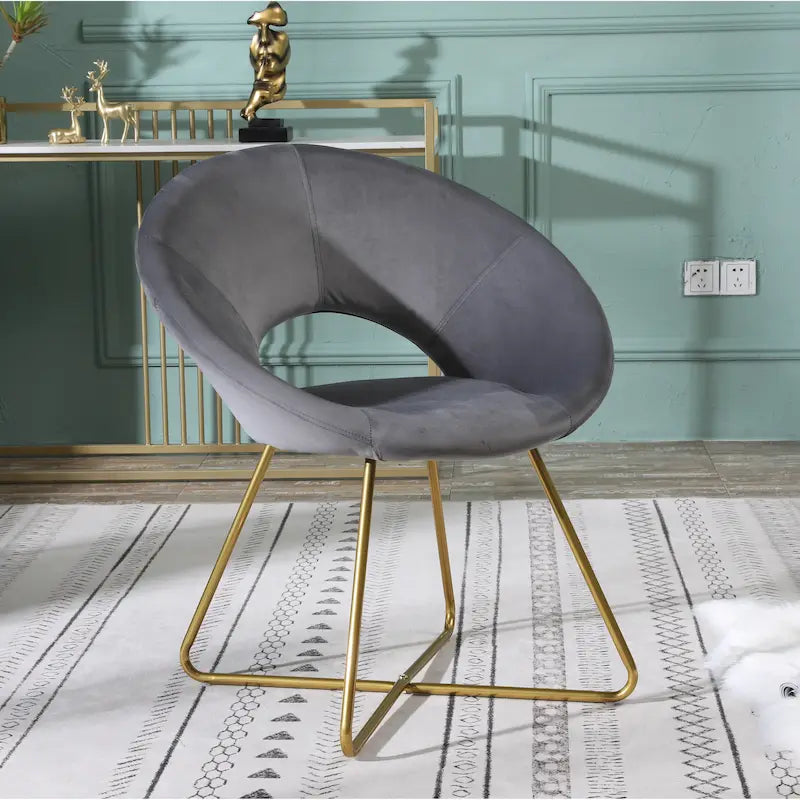 Fauteuil d'appoint en velours avec piètement luge doré – Dossier incurvé, plusieurs coloris (71 cm L x 63,5 cm P x 80 cm H)