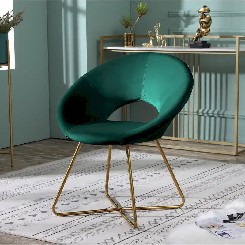 Fauteuil d'appoint en velours avec piètement luge doré – Dossier incurvé, plusieurs coloris (71 cm L x 63,5 cm P x 80 cm H)