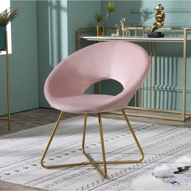 Fauteuil d'appoint en velours avec piètement luge doré – Dossier incurvé, plusieurs coloris (71 cm L x 63,5 cm P x 80 cm H)