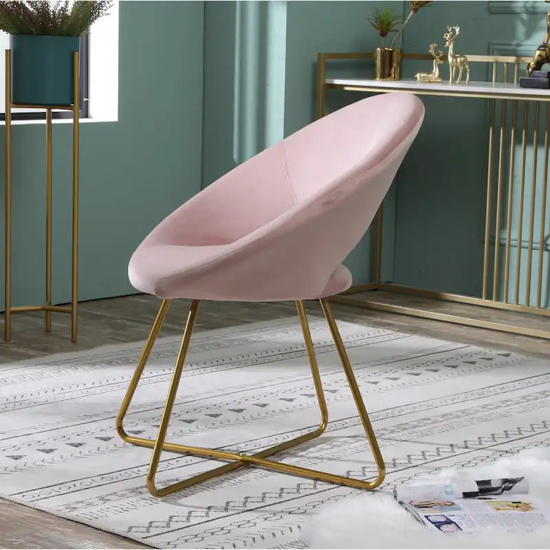Fauteuil d'appoint en velours avec piètement luge doré – Dossier incurvé, plusieurs coloris (71 cm L x 63,5 cm P x 80 cm H)
