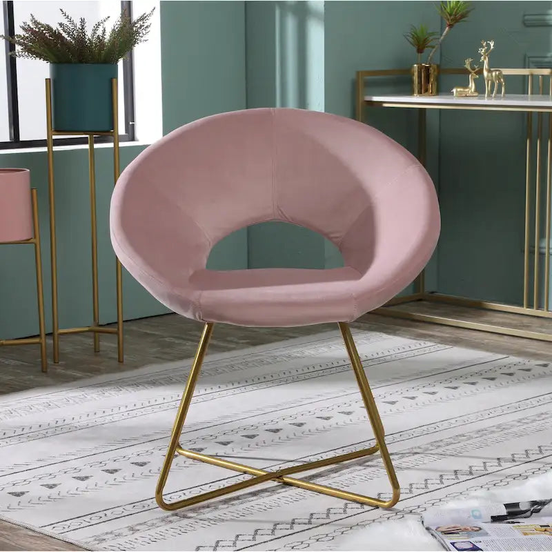 Fauteuil d'appoint en velours avec piètement luge doré – Dossier incurvé, plusieurs coloris (71 cm L x 63,5 cm P x 80 cm H)