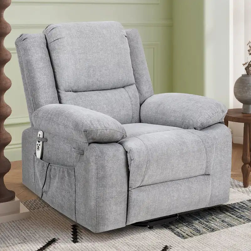 Fauteuil inclinable releveur en velours gris clair avec 8 points de massage, chaleur lombaire et chargement USB
