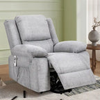 Fauteuil inclinable releveur en velours gris clair avec 8 points de massage, chaleur lombaire et chargement USB