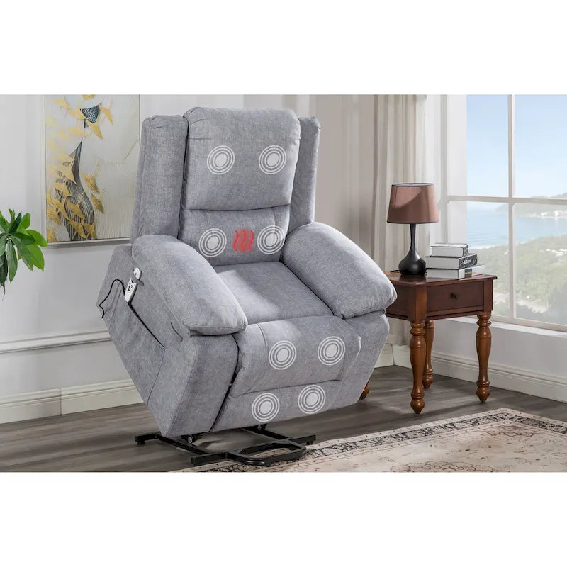 Fauteuil inclinable releveur en velours gris clair avec 8 points de massage, chaleur lombaire et chargement USB