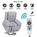 Fauteuil inclinable releveur en velours gris clair avec 8 points de massage, chaleur lombaire et chargement USB
