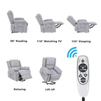 Fauteuil inclinable releveur en velours gris clair avec 8 points de massage, chaleur lombaire et chargement USB