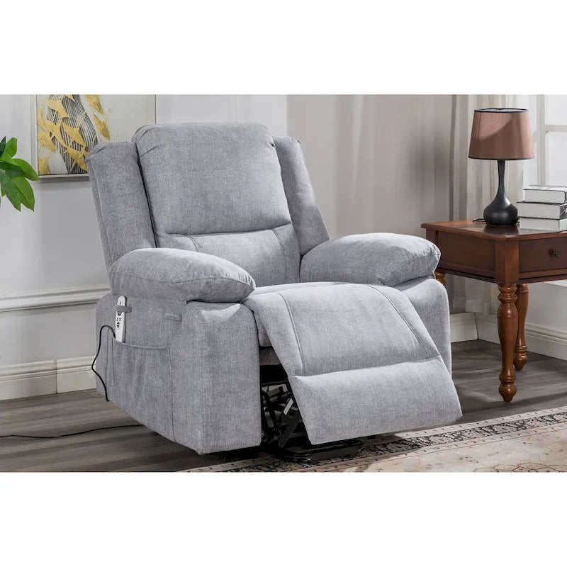 Fauteuil inclinable releveur en velours gris clair avec 8 points de massage, chaleur lombaire et chargement USB