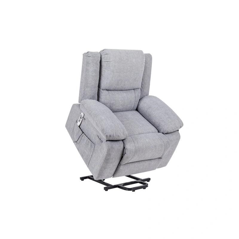 Fauteuil inclinable releveur en velours gris clair avec 8 points de massage, chaleur lombaire et chargement USB