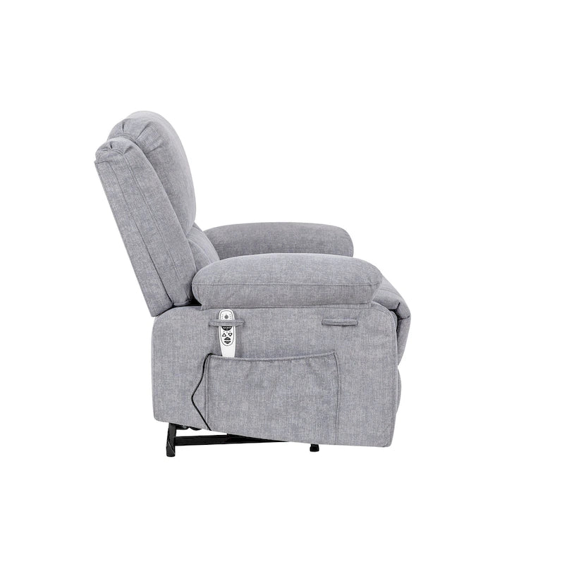 Fauteuil inclinable releveur en velours gris clair avec 8 points de massage, chaleur lombaire et chargement USB