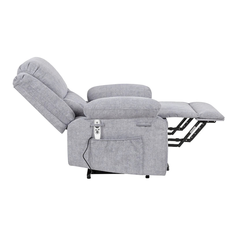 Fauteuil inclinable releveur en velours gris clair avec 8 points de massage, chaleur lombaire et chargement USB