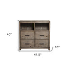Meuble TV en bois massif avec étagères ouvertes, 4 tiroirs et gestion des câbles – Acajou marron (105,4 cm L x 101,6 cm H)