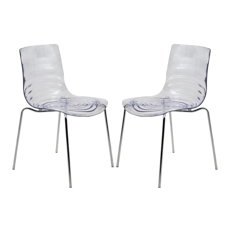 Chaise de salle à manger en acrylique transparent avec pieds chromés – Empilable, lot de 2 (80 cm H x 49,5 cm L)